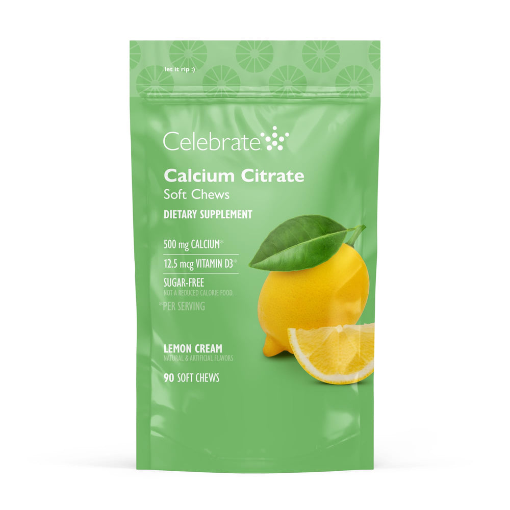 Celebrate Bariatric lemon soft chews in bottle for convenient daily calcium and vitamin D support