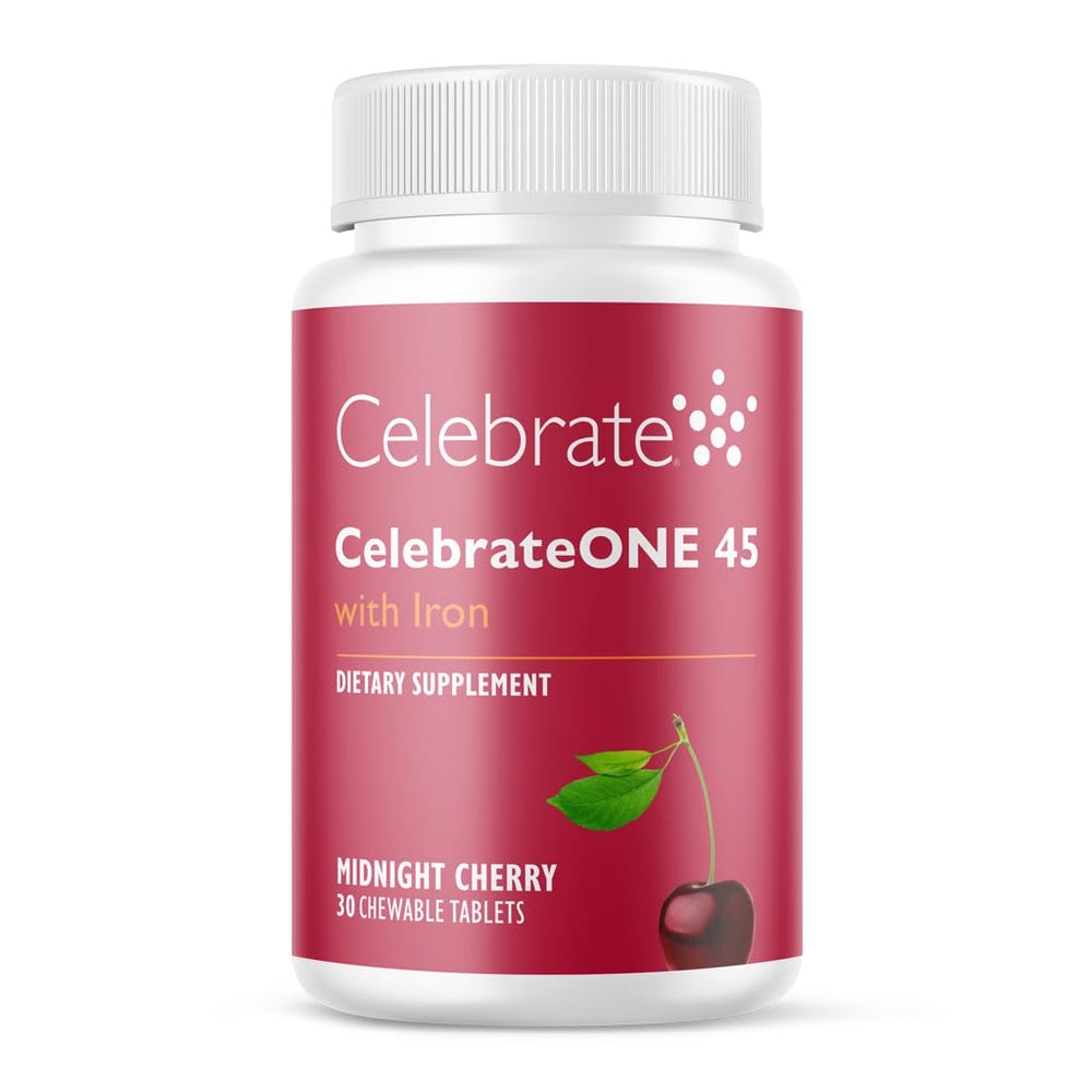 CelebrateONE 45 Chewables bottle shows a tasty daily multivitamin for bariatric nutrition.