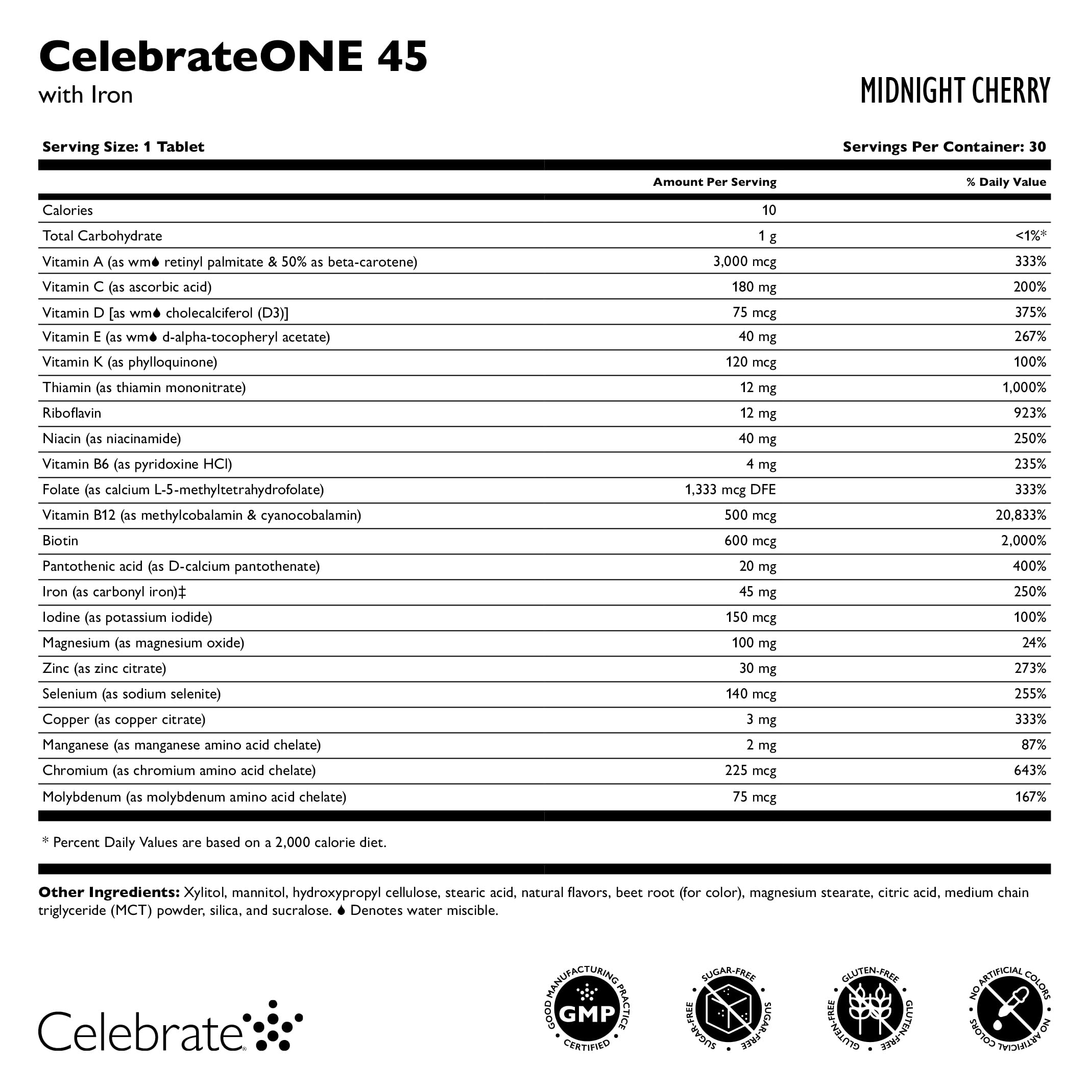 CelebrateONE 45 chewables cherry flavor image emphasizes daily intake with pleasant taste.