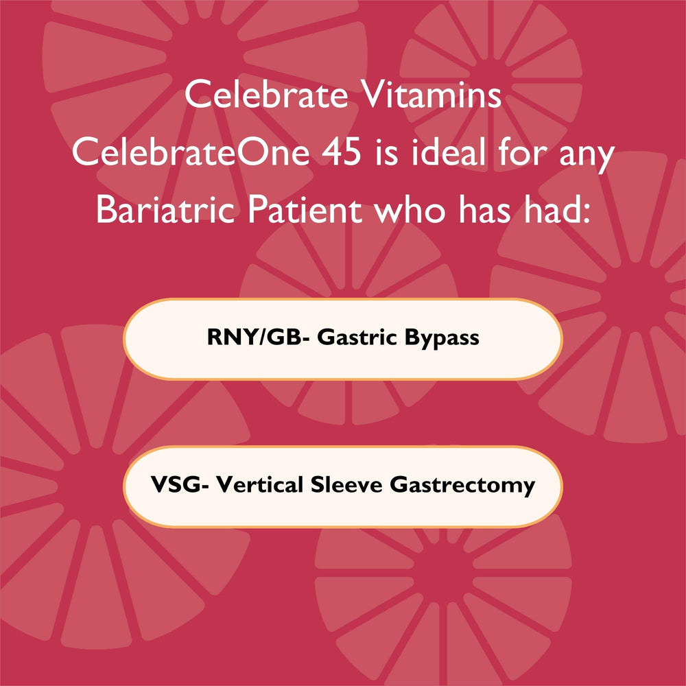 CelebrateONE 45 chewables daily-use image suggests an easy routine after bariatric surgery.