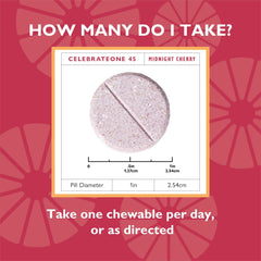 CelebrateONE 45 chewables ingredients label shows 22 vitamins and minerals for balanced nutrition.