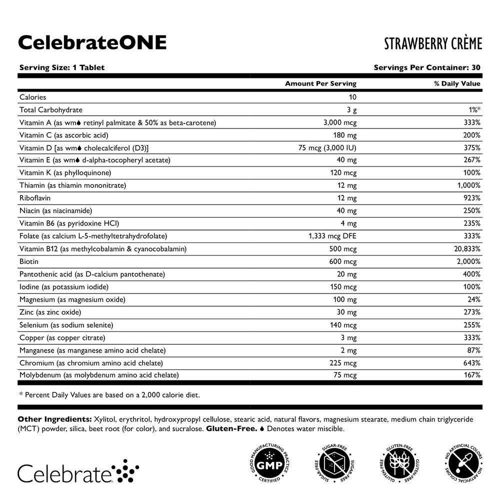 Packaging image of Celebrate ONE chews with iron-free formula for bariatric patients