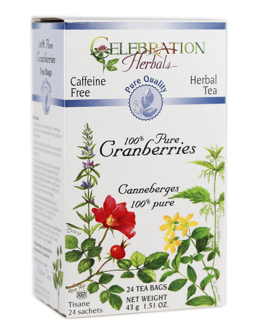 Celebration Herbals Cranberries Pure Quality 24-pack packaging shot highlights convenient pantry storage