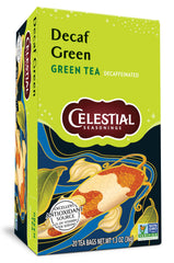 Celestial Seasonings Decaf Green Tea Box Packaging, eco-friendly design.