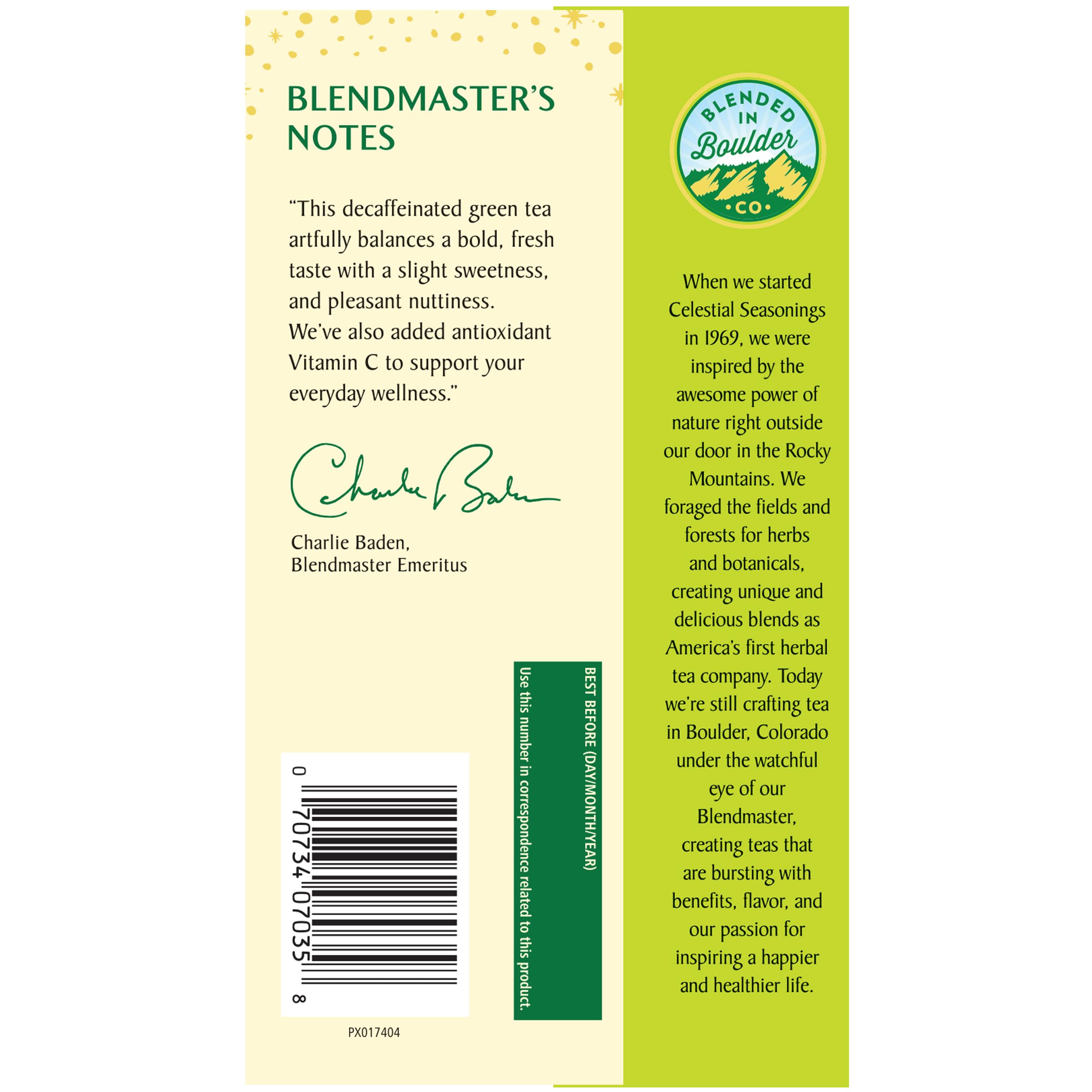 Celestial Seasonings Decaf Green Tea Gluten-Free, suitable for gluten-free diets.
