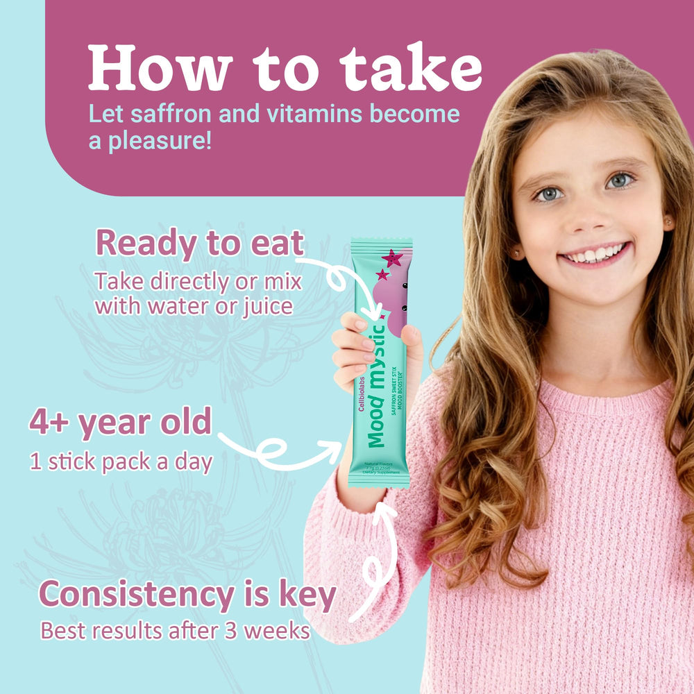 Cellbiolabs Saffron for Kids sugar-free label on packaging
