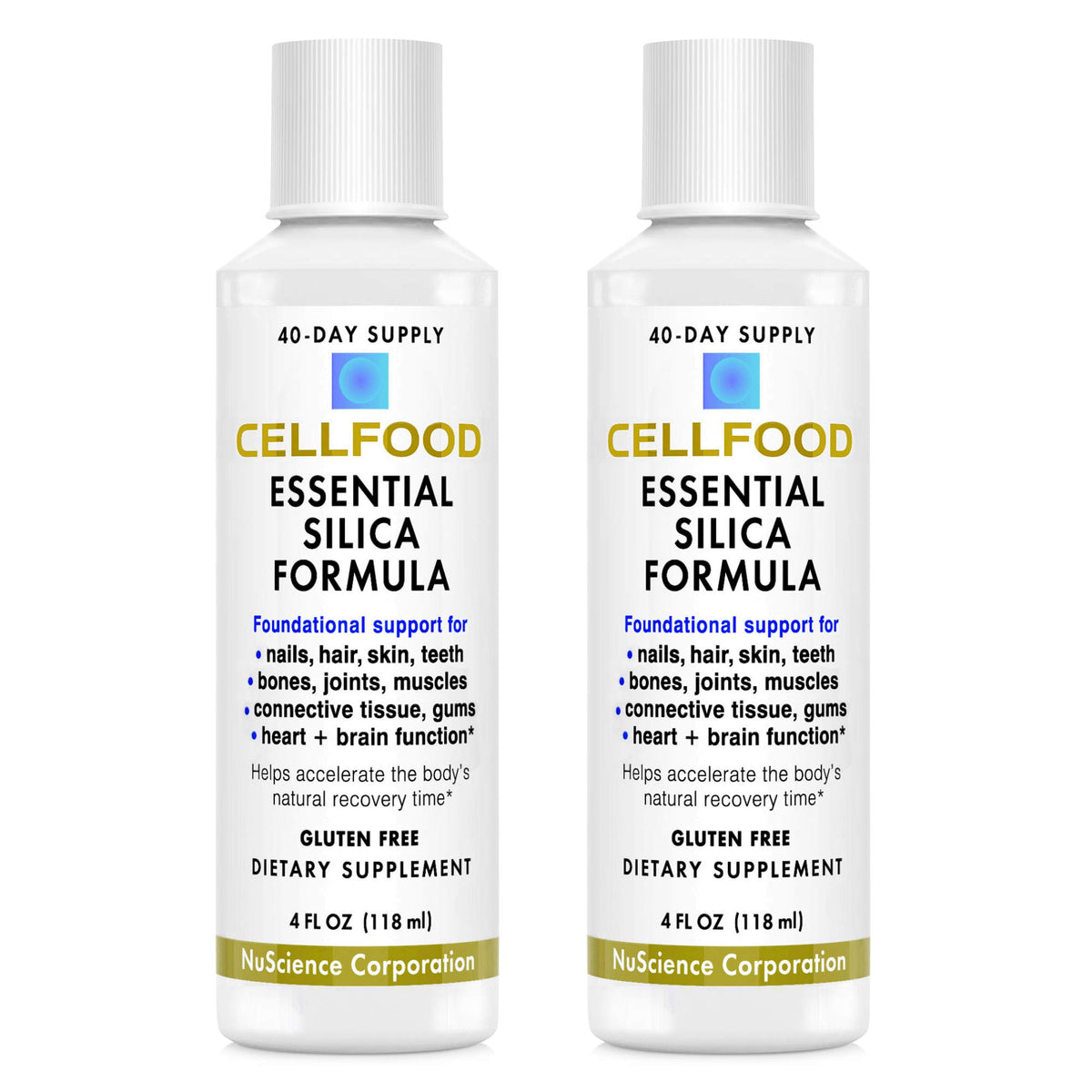 Cellfood Essential Silica bottle pour, easy daily liquid intake for minerals.