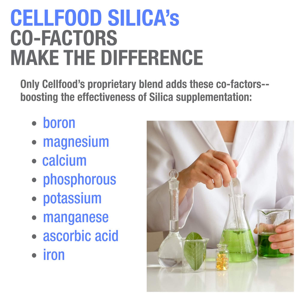 Cellfood Essential Silica hair-skin-nails visual suggesting potential support for appearance.