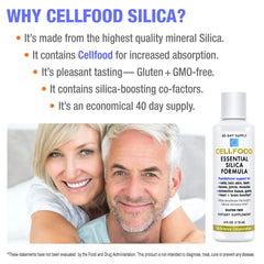 Cellfood Essential Silica ingredients panel showing trace minerals for bioavailability.