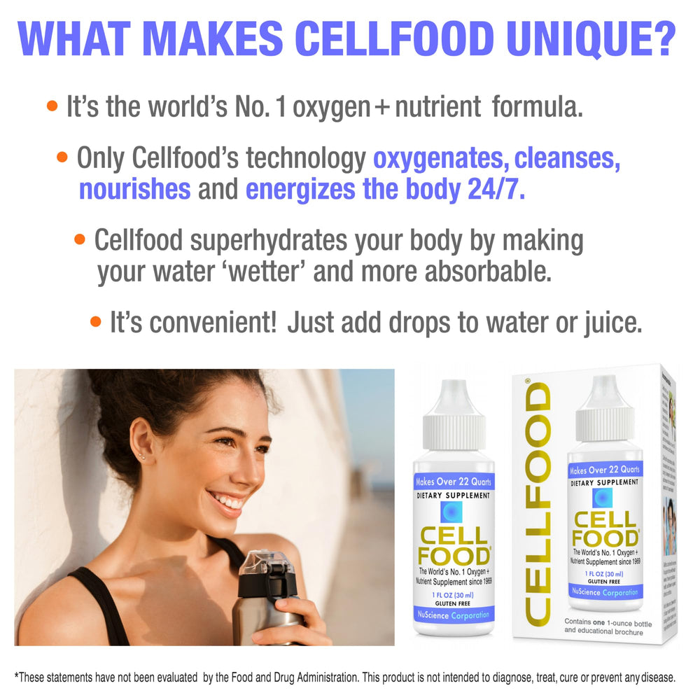 Cellfood Oxygen Boost being stirred into a glass of water for daily wellness.