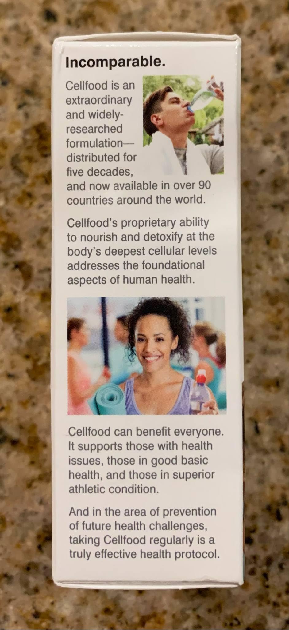 Liquid pours from Cellfood Oxygen Boost into a glass for mixing.
