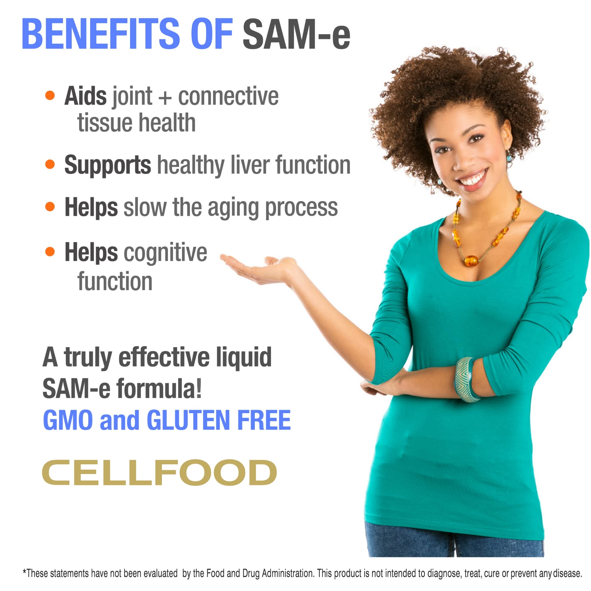 Cellfood SAM-e Liquid Formula+ seal communicates quality and a 30-day supply.