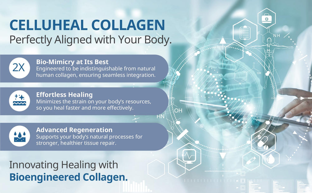 Celluheal bovine collagen closeup visual highlights material integrity.