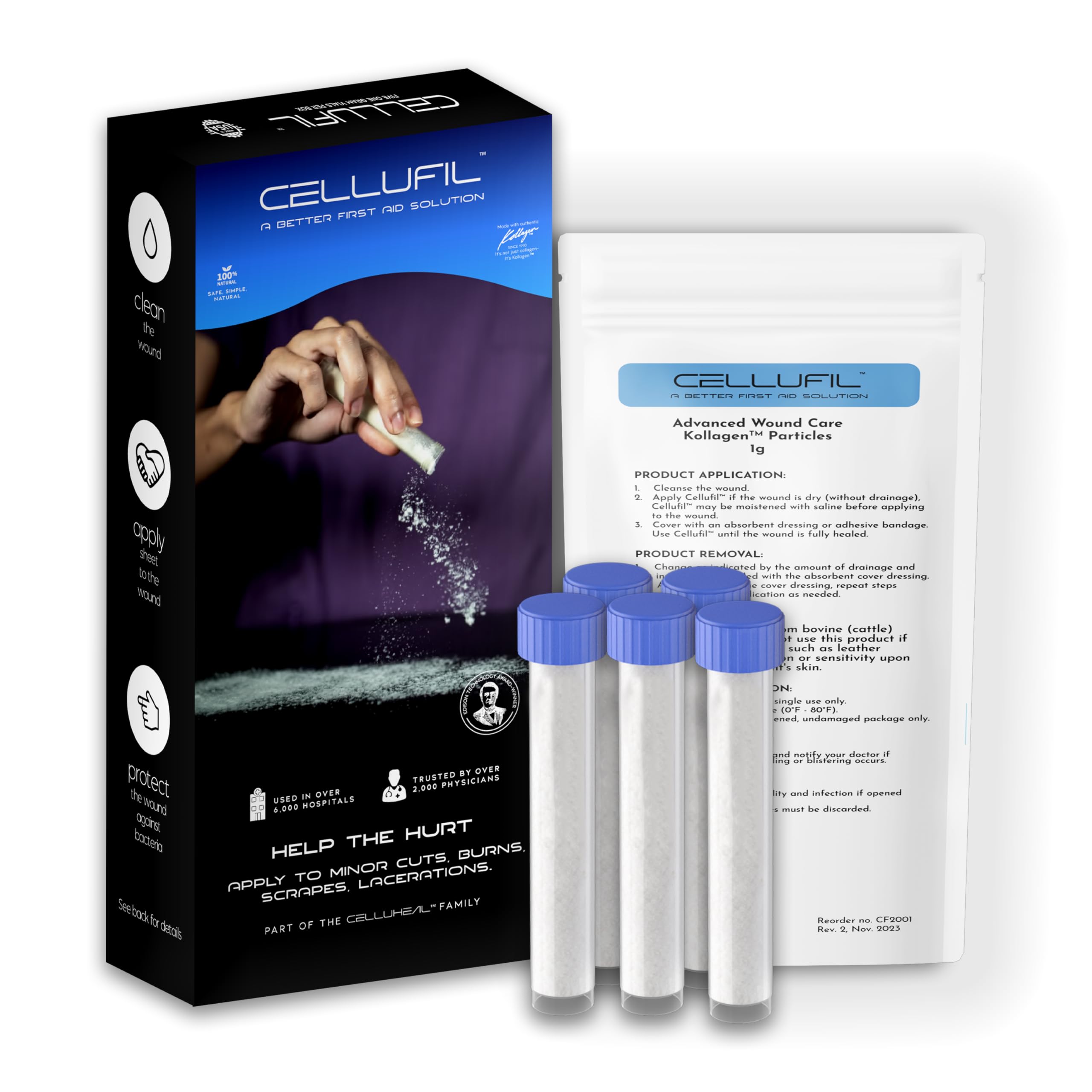 Celluheal Cellufil collagen sheets visual demonstrates flexible coverage for irregular wounds.