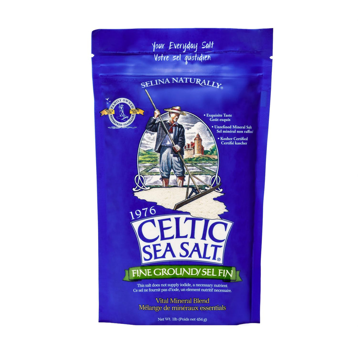 Celtic Sea Salt fine-ground bottle pour highlights mineral-rich seasoning for everyday cooking.