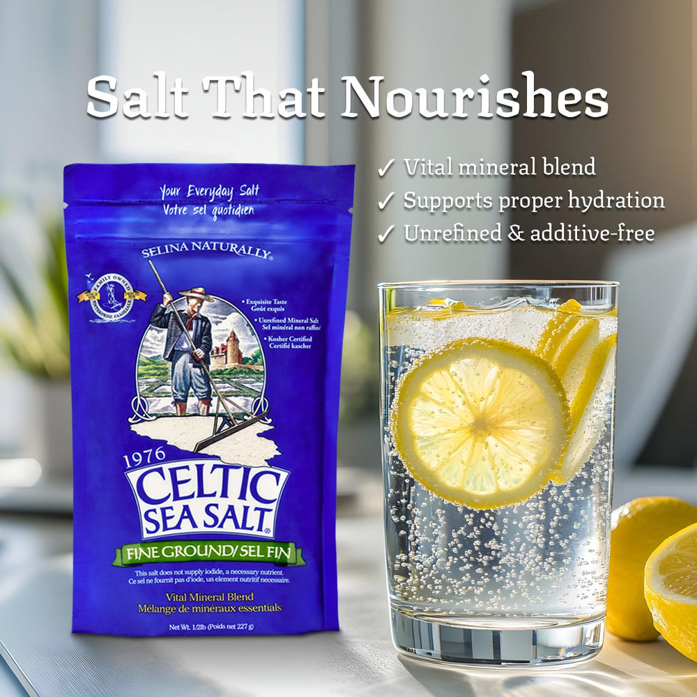 Celtic Sea Salt packaging resealable bag emphasizes convenience and freshness.