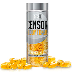 Censor NDS Nutrition bottle closeup showing softgels for energy and metabolism support