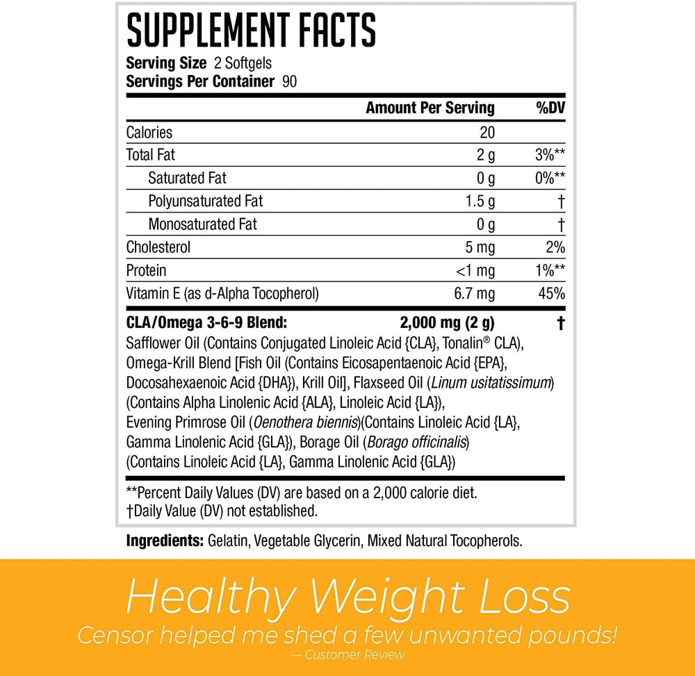Censor NDS Nutrition bottle front view with CLA and EFAs emphasis