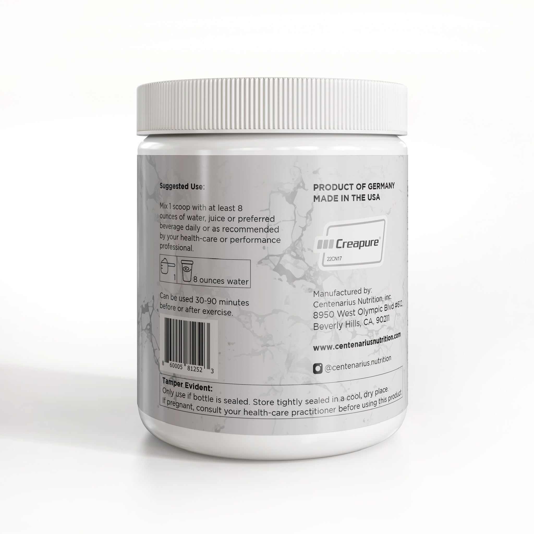 Centenarius Nutrition Creapure Creatine Monohydrate setup with athlete gear, supporting performance.