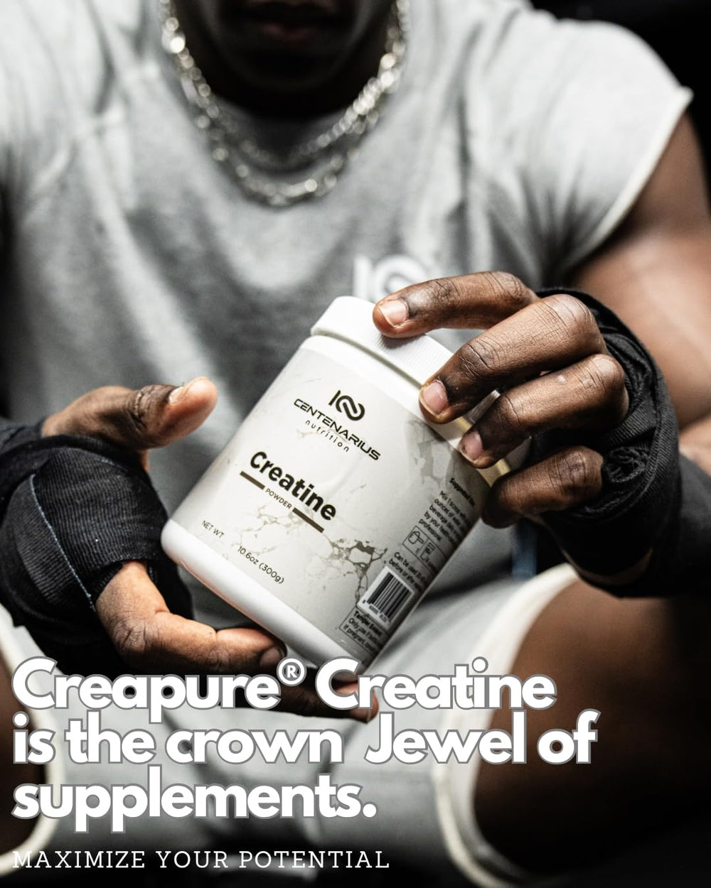 Centenarius Nutrition Creapure Creatine Monohydrate dissolving glass showing easy solubility.