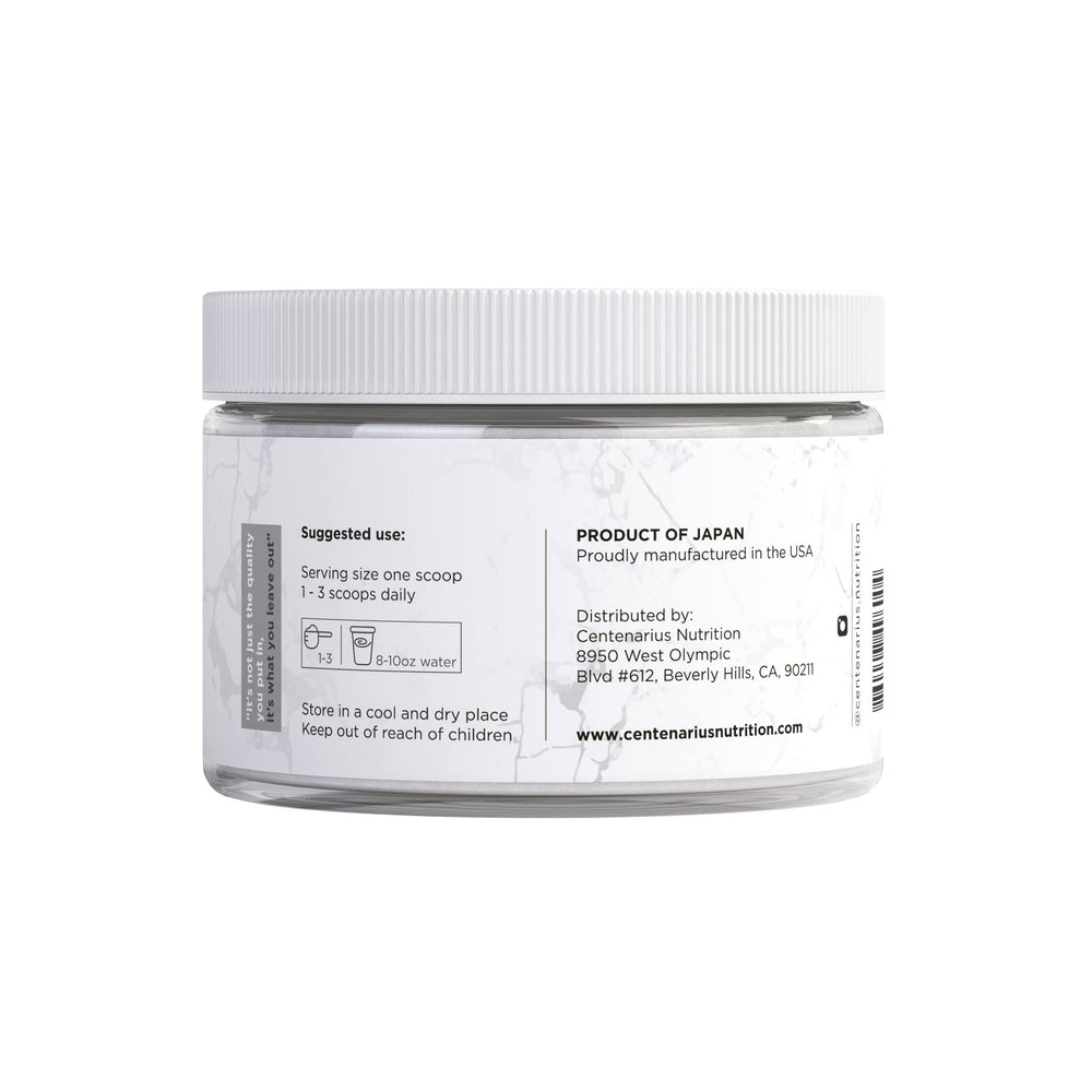 Centenarius Nutrition Premium Glycine Powder ingredients shot suggests additive-free glycine for digestion and wellness.