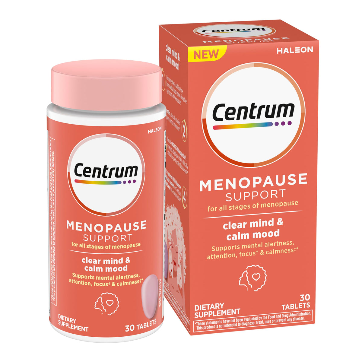 Centrum Clear Mind Calm Mood bottle shows easy daily menopause support