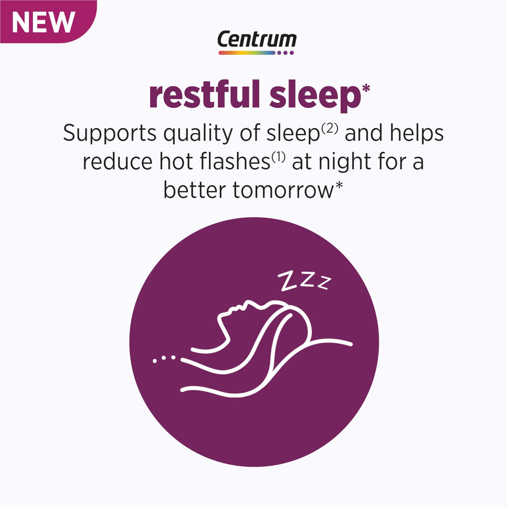 Centrum DailyZz sleep-support blend in bottle suggests improved sleep quality.