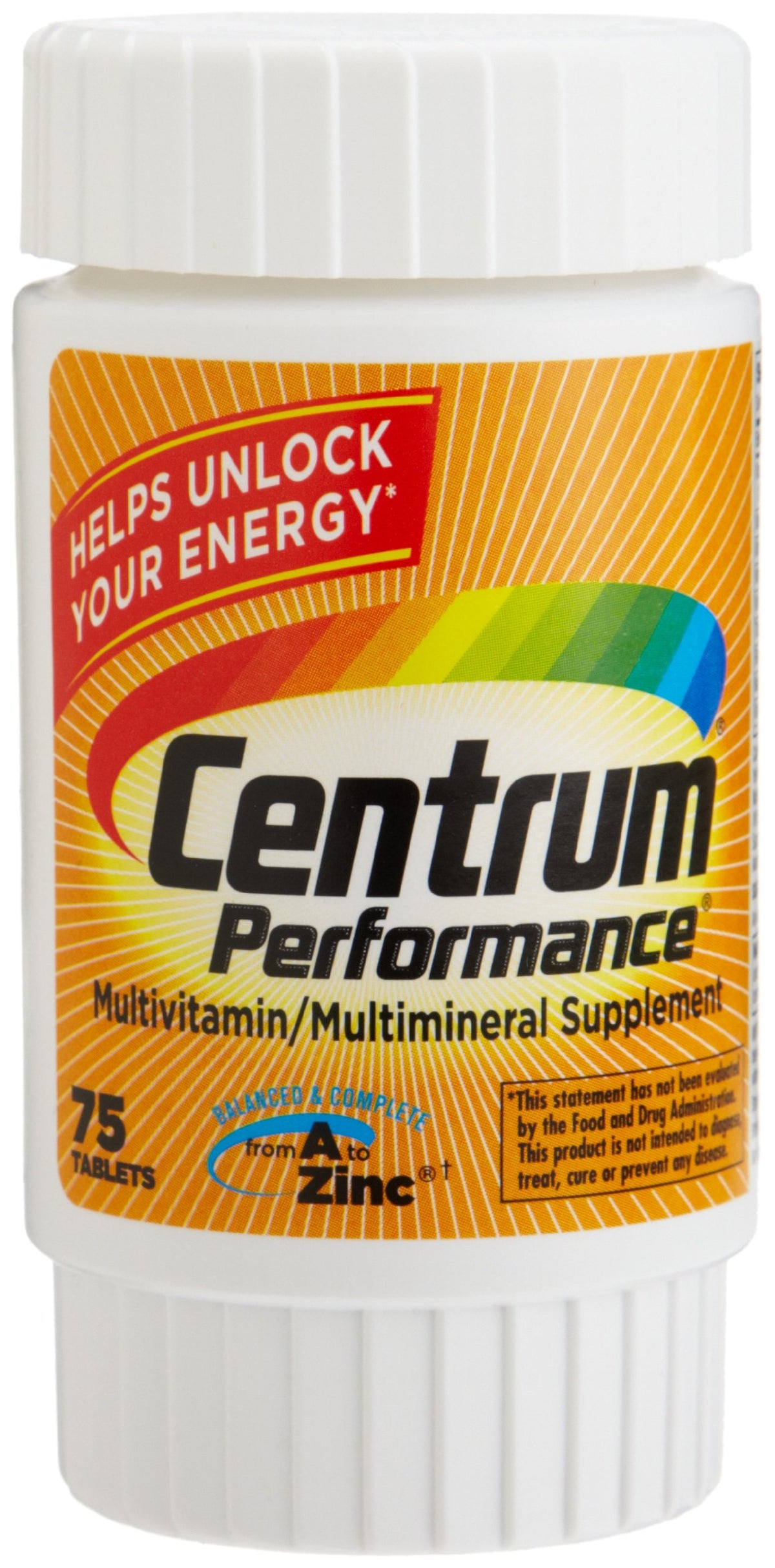 Centrum Performance bottle front showing packaging for daily energy support and immune health.