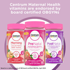 Close-up of mixed berry and lemon flavors in Centrum Postnatal Gummies.