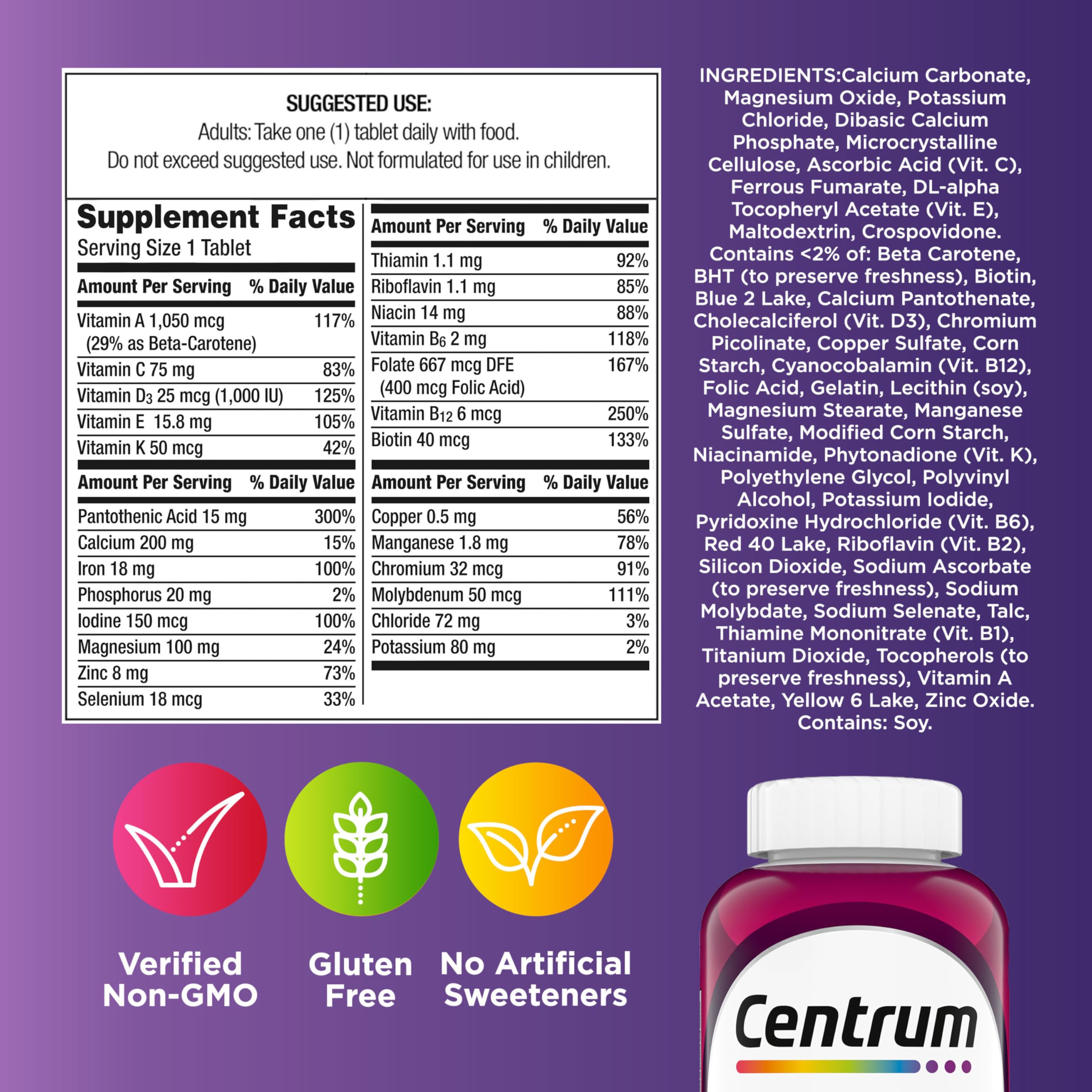 B vitamins in Centrum Women multivitamin supporting energy metabolism