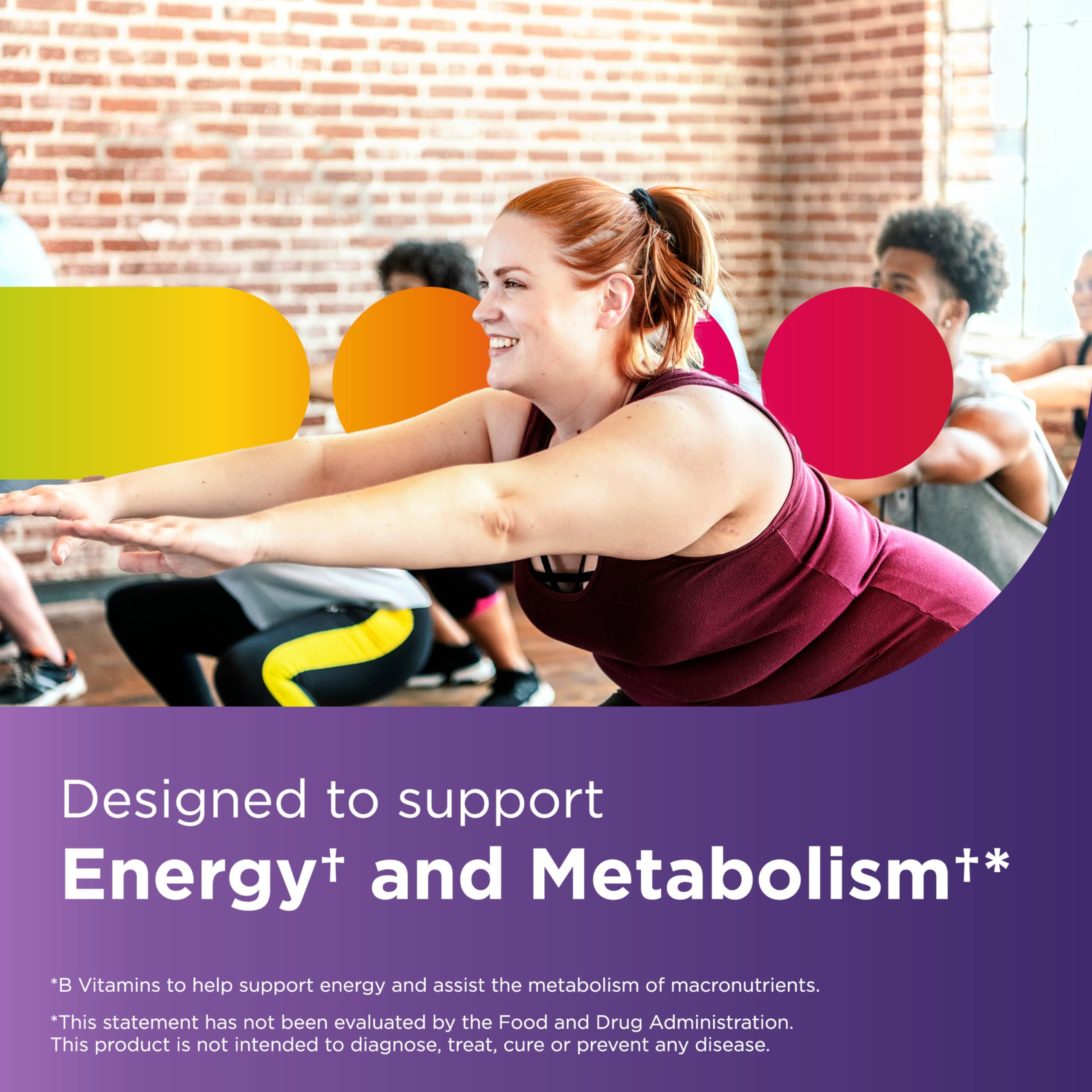 Visual of daily dose reminder for Centrum Women multivitamin taken with meals