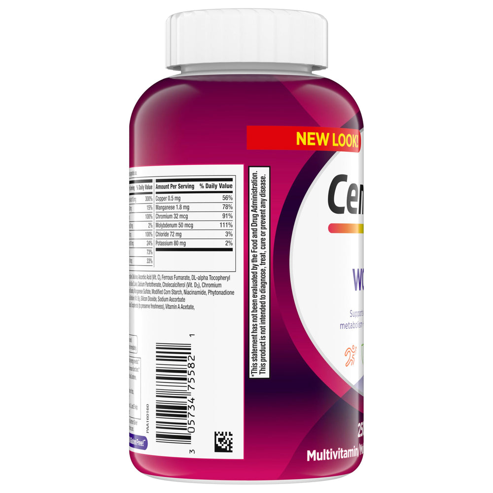 Gluten-free Centrum Women multivitamin packaging label