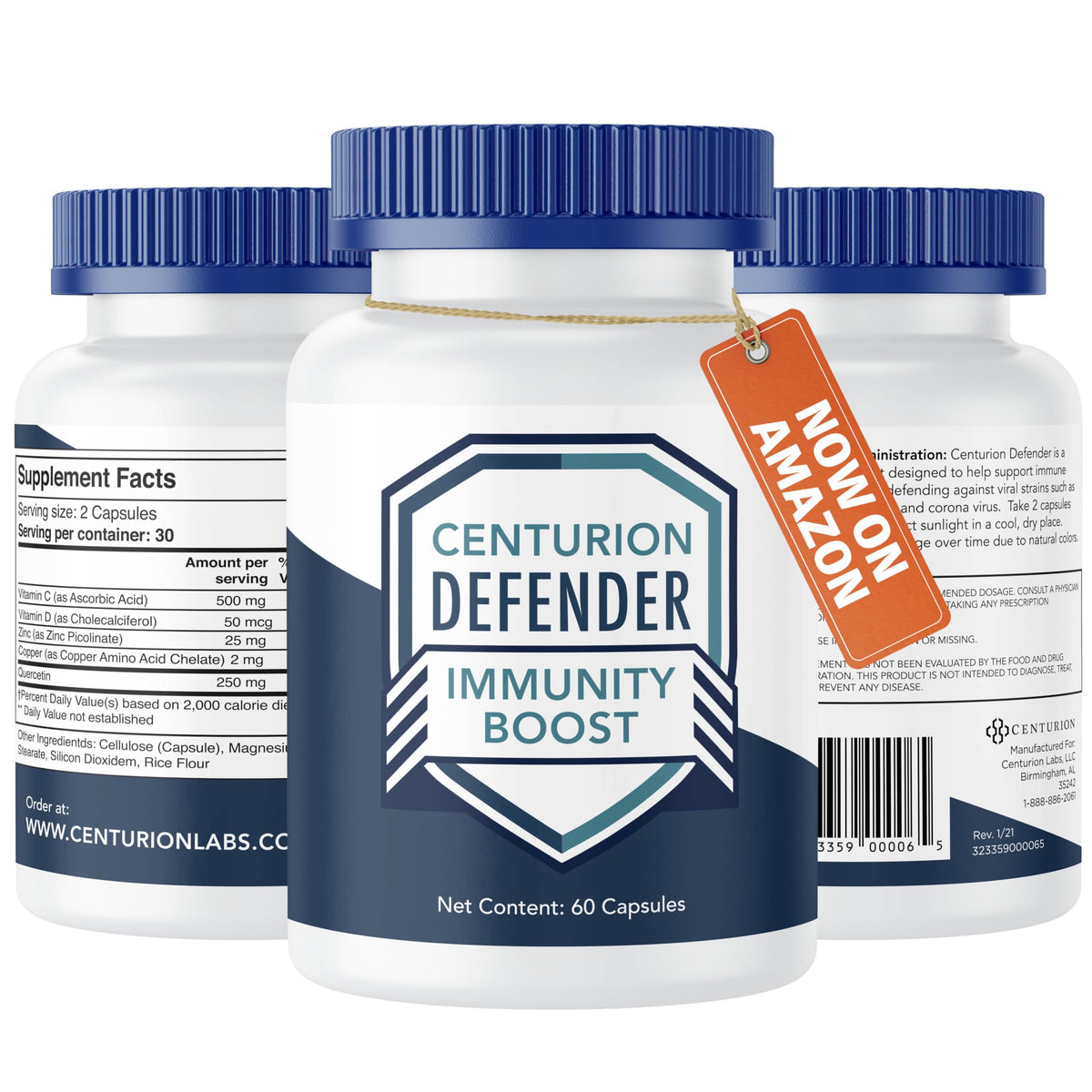 Centurion Labs Defender Immunity Boost bottle provides a convenient 60-cap daily wellness option.