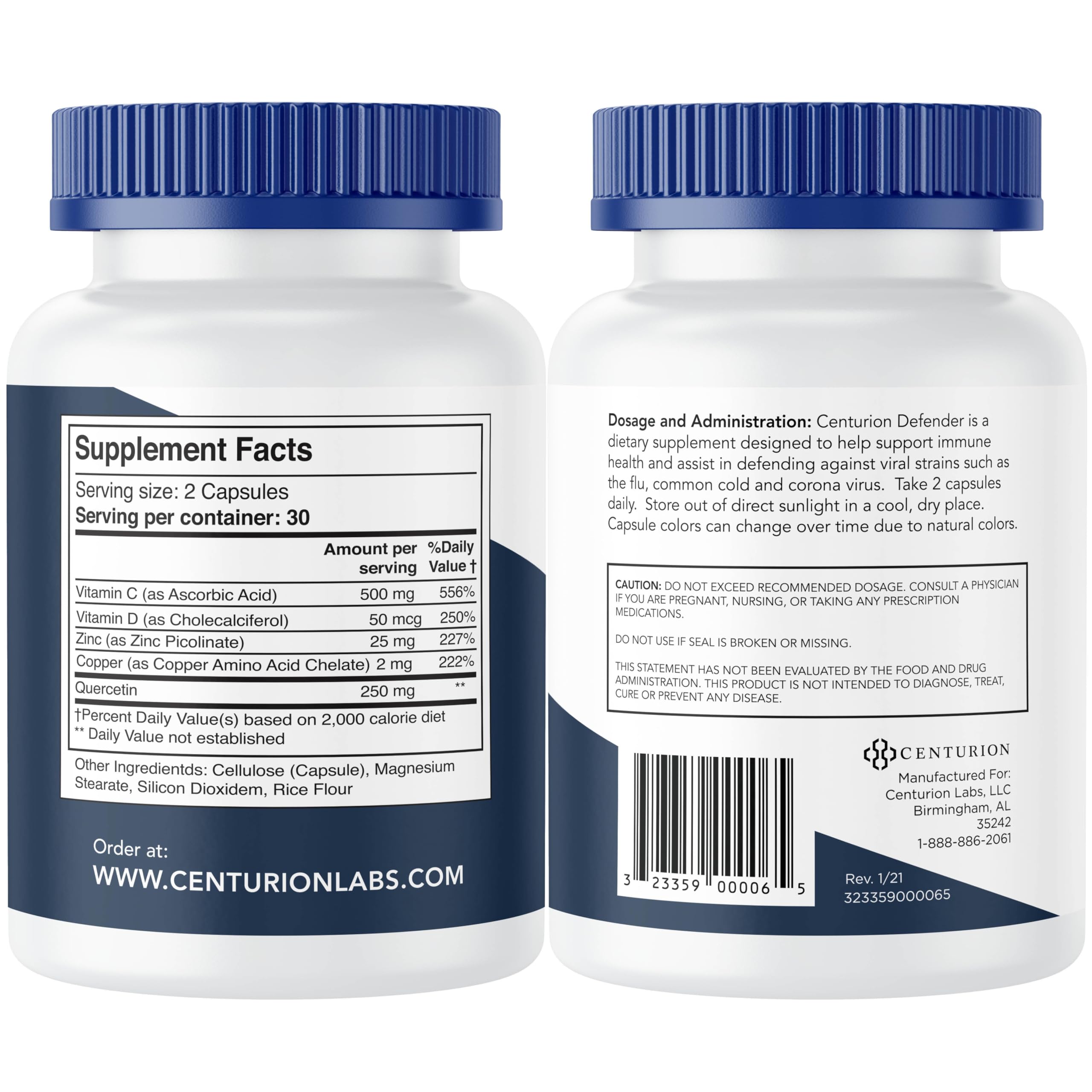 Centurion Labs Defender Immunity Boost cap highlights easy-to-swallow capsules for daily use.