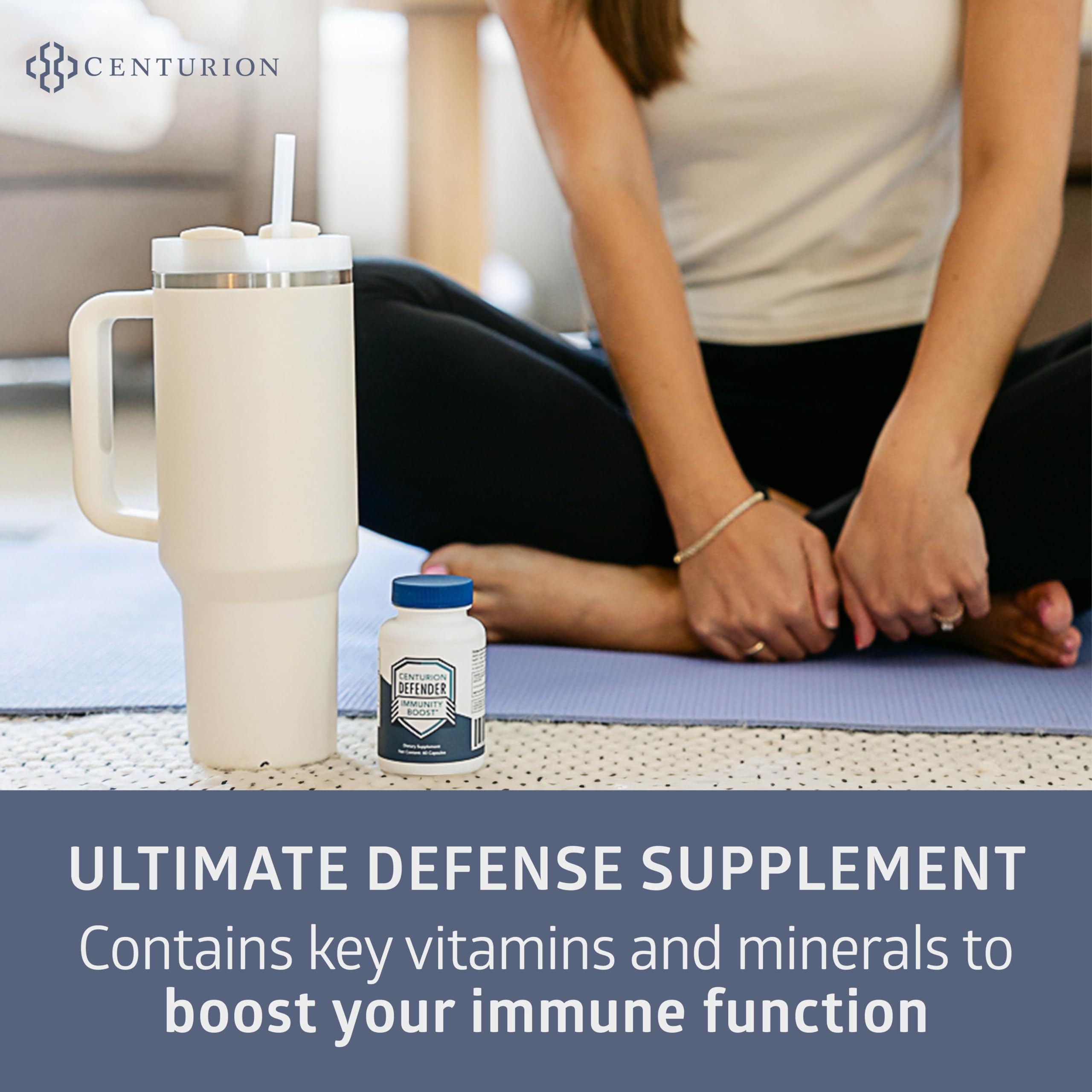 Centurion Labs Defender Immunity Boost capsules arranged for everyday use and simple dosing.