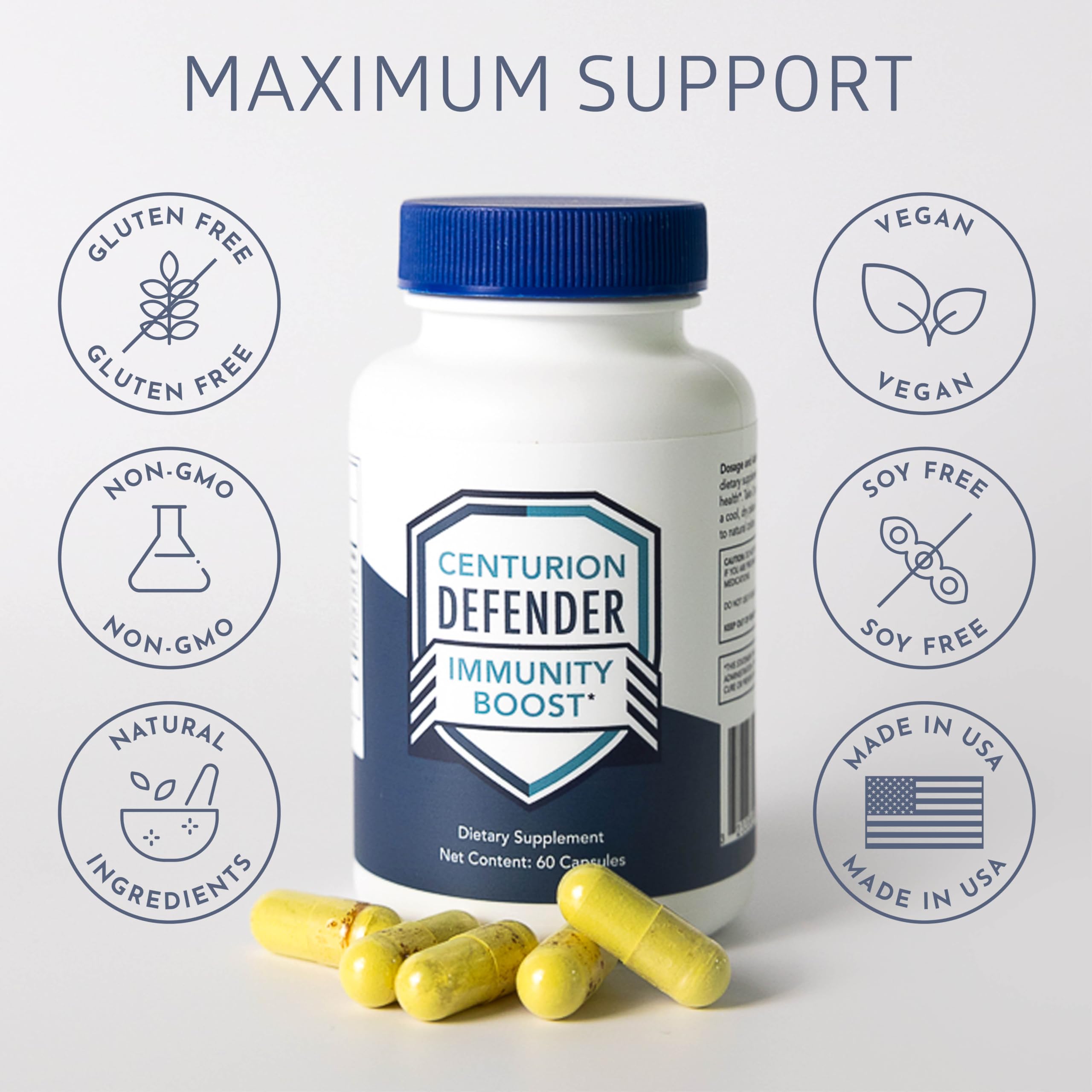Centurion Labs Defender Immunity Boost packaging communicates safety and natural formulation.