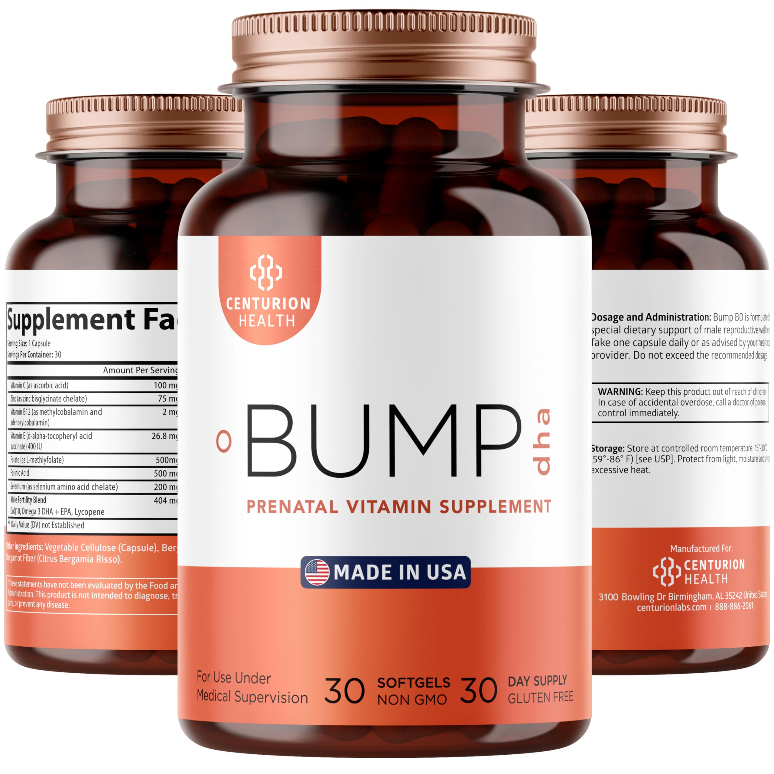 Centurion Labs premium prenatal softgels bottle for daily nutrition.