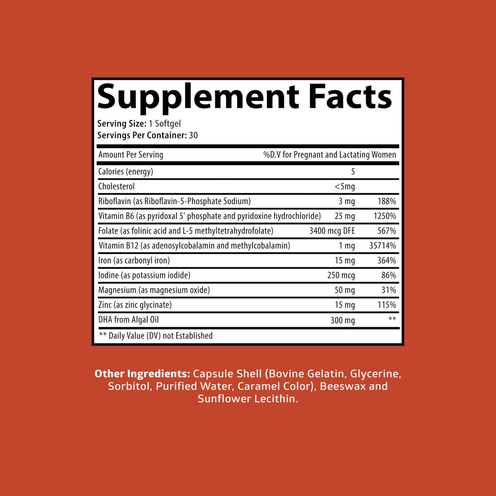 Centurion Labs stomach-friendly prenatal formula in softgel capsules.