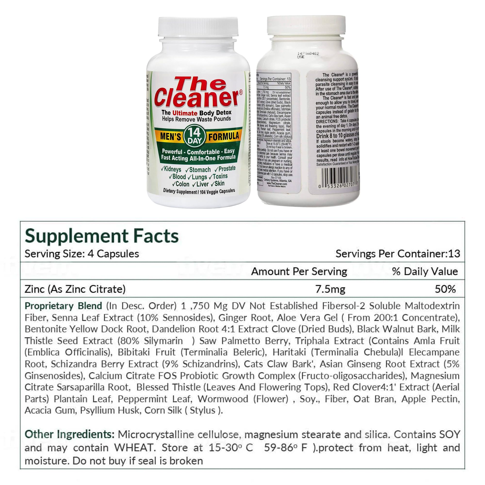 Century Systems The Cleaner Detox bottle with glass of water, convenient for on the go routines