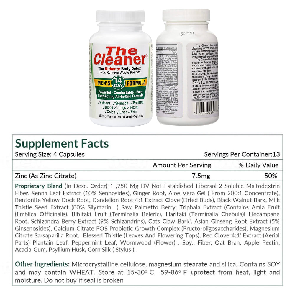 Century Systems The Cleaner Detox bottle with glass of water, convenient for on the go routines