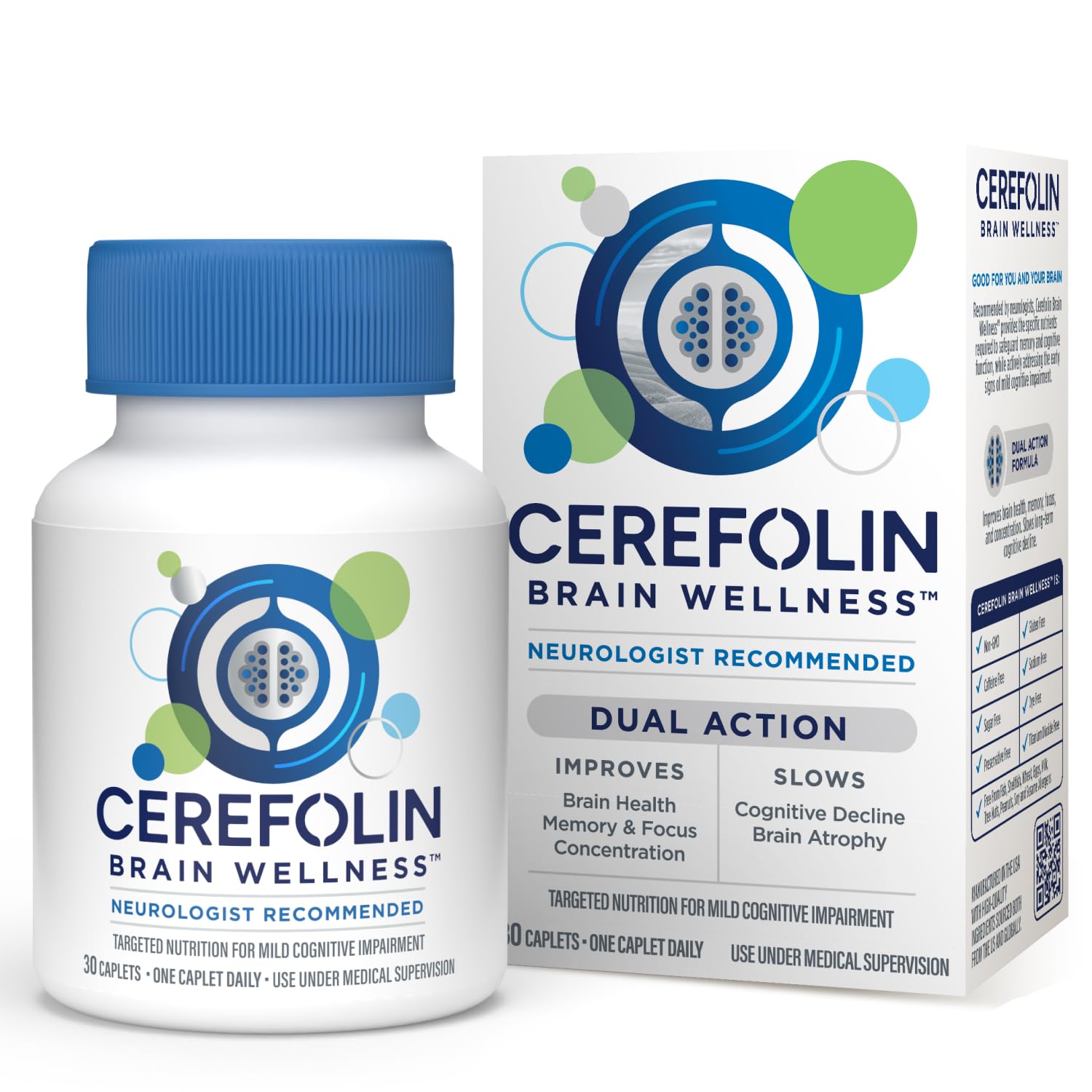 Cerefolin Brain Wellness bottle front view with a note on daily cognitive support