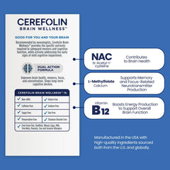 Cerefolin Brain Wellness tablets close-up showing capsules designed for sustained cognitive support