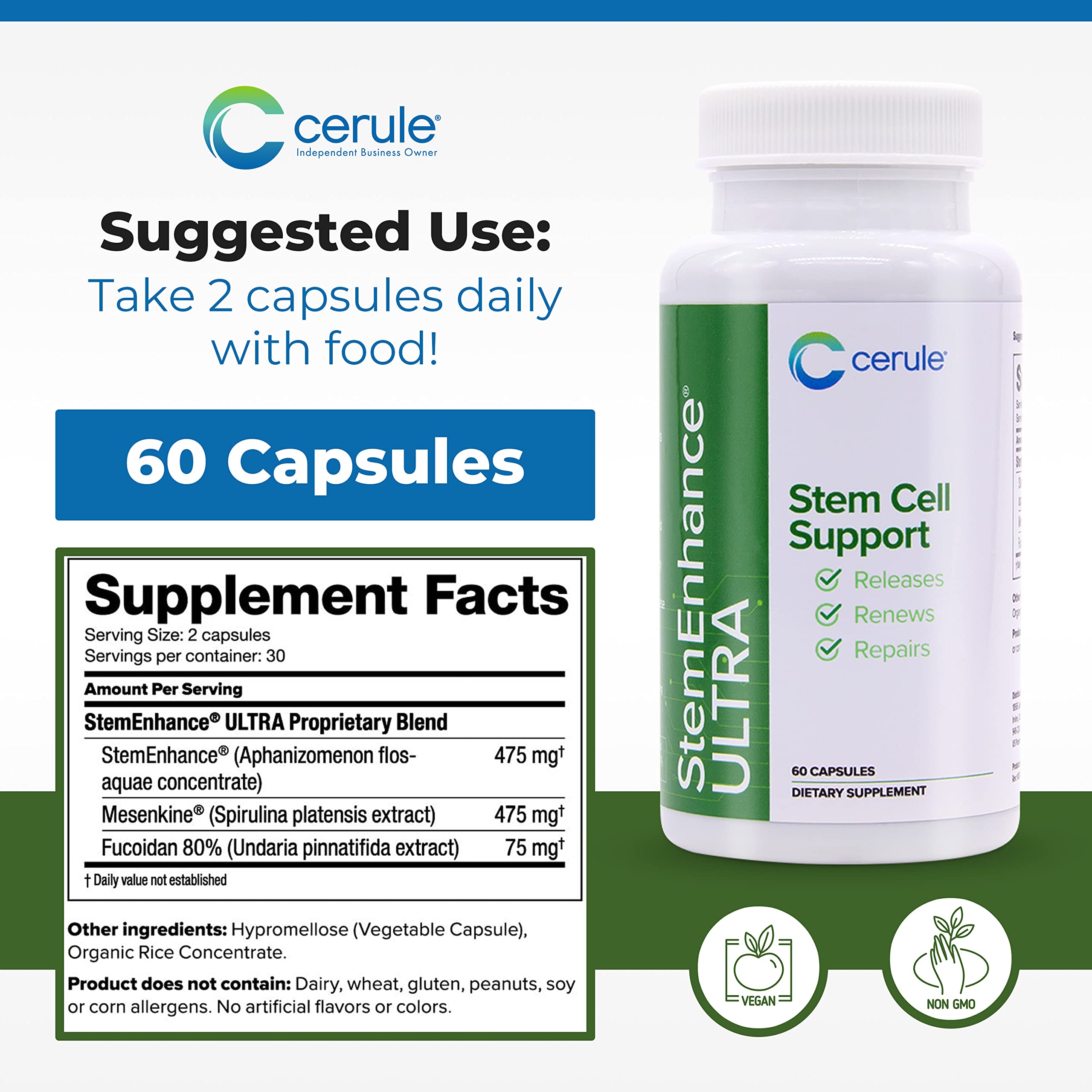 Cerule StemEnhance Ultra wellness card showcasing packaging and benefits