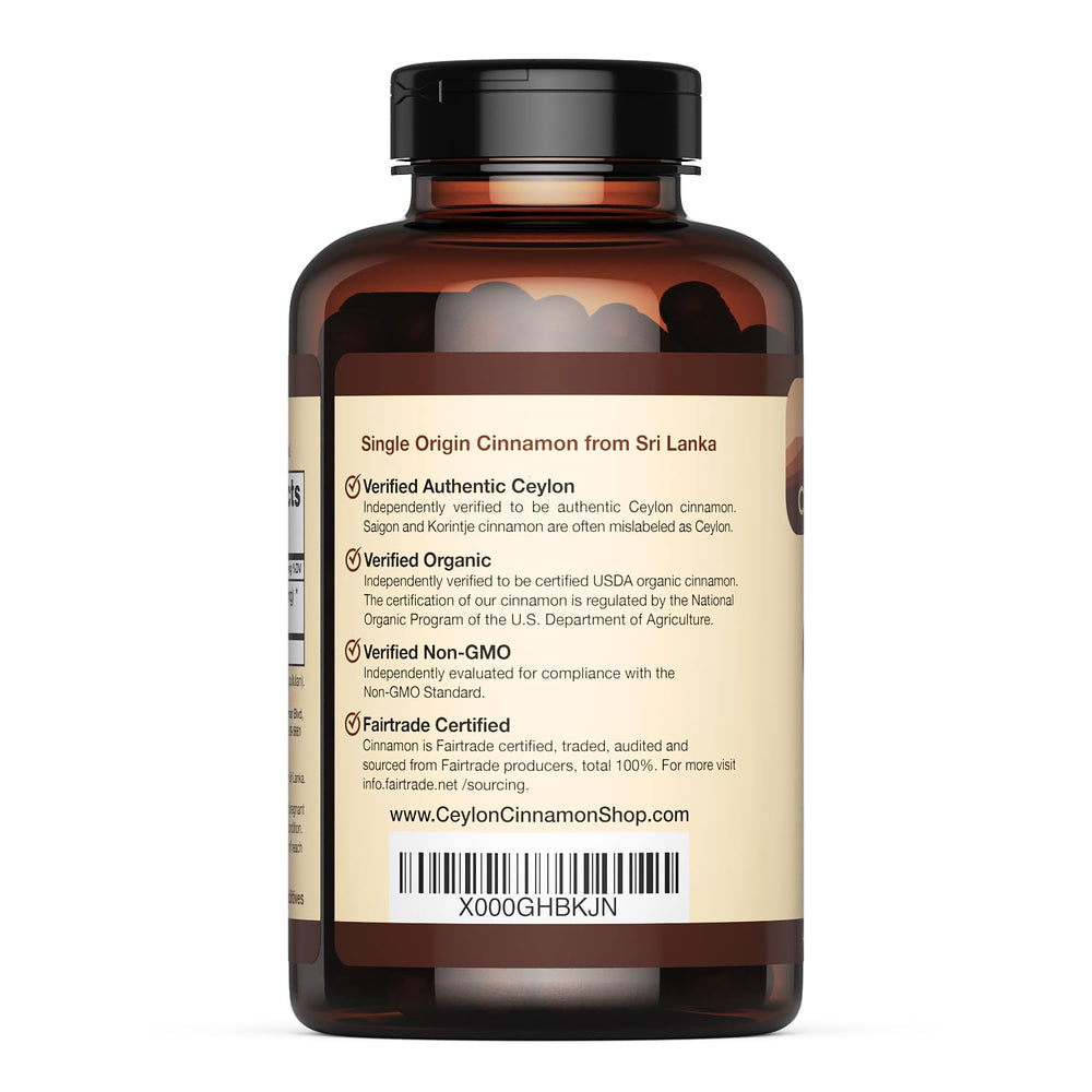 Ceylon Cinnamon Shop 180-capsule bottle ready for a three-month routine.
