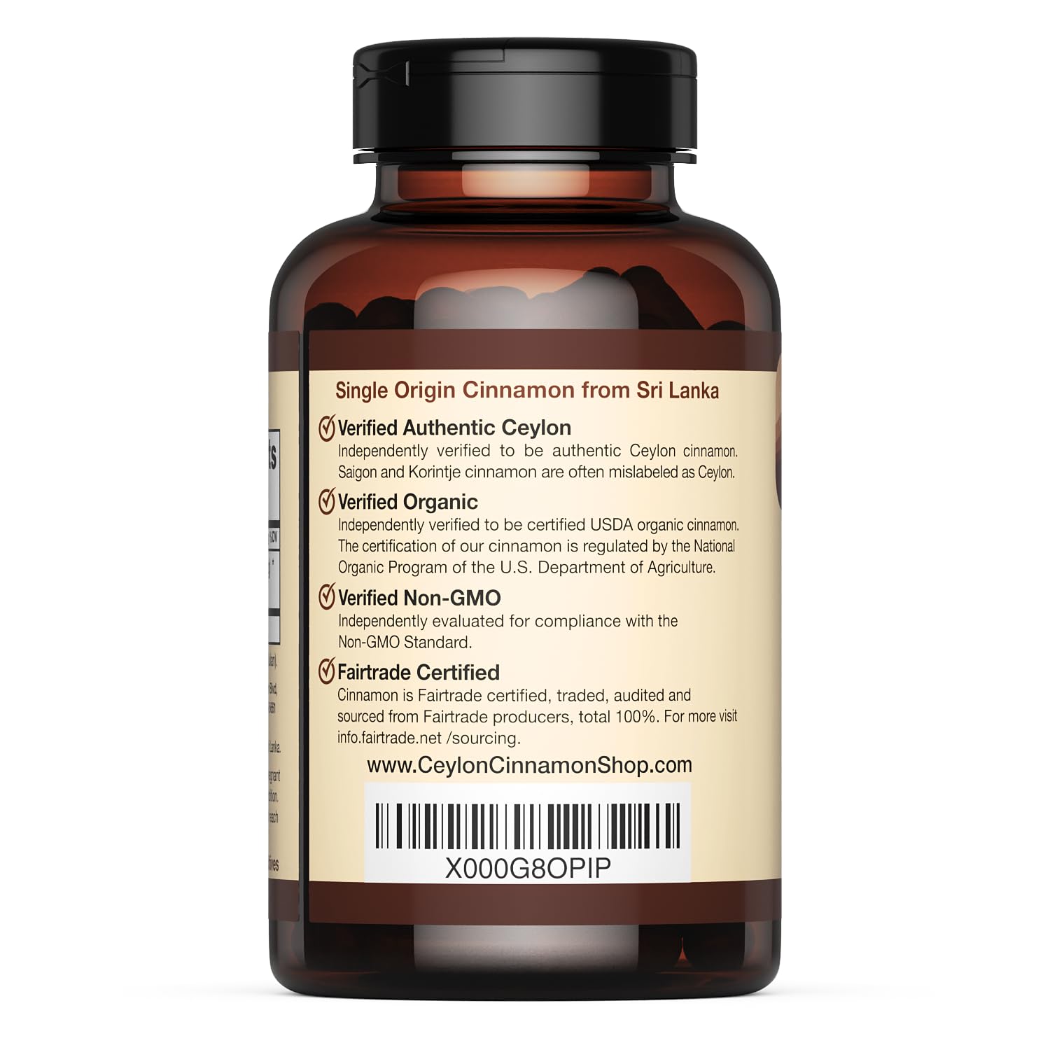Closeup of Ceylon Cinnamon Shop capsules for easy daily intake