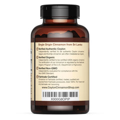 Closeup of Ceylon Cinnamon Shop capsules for easy daily intake