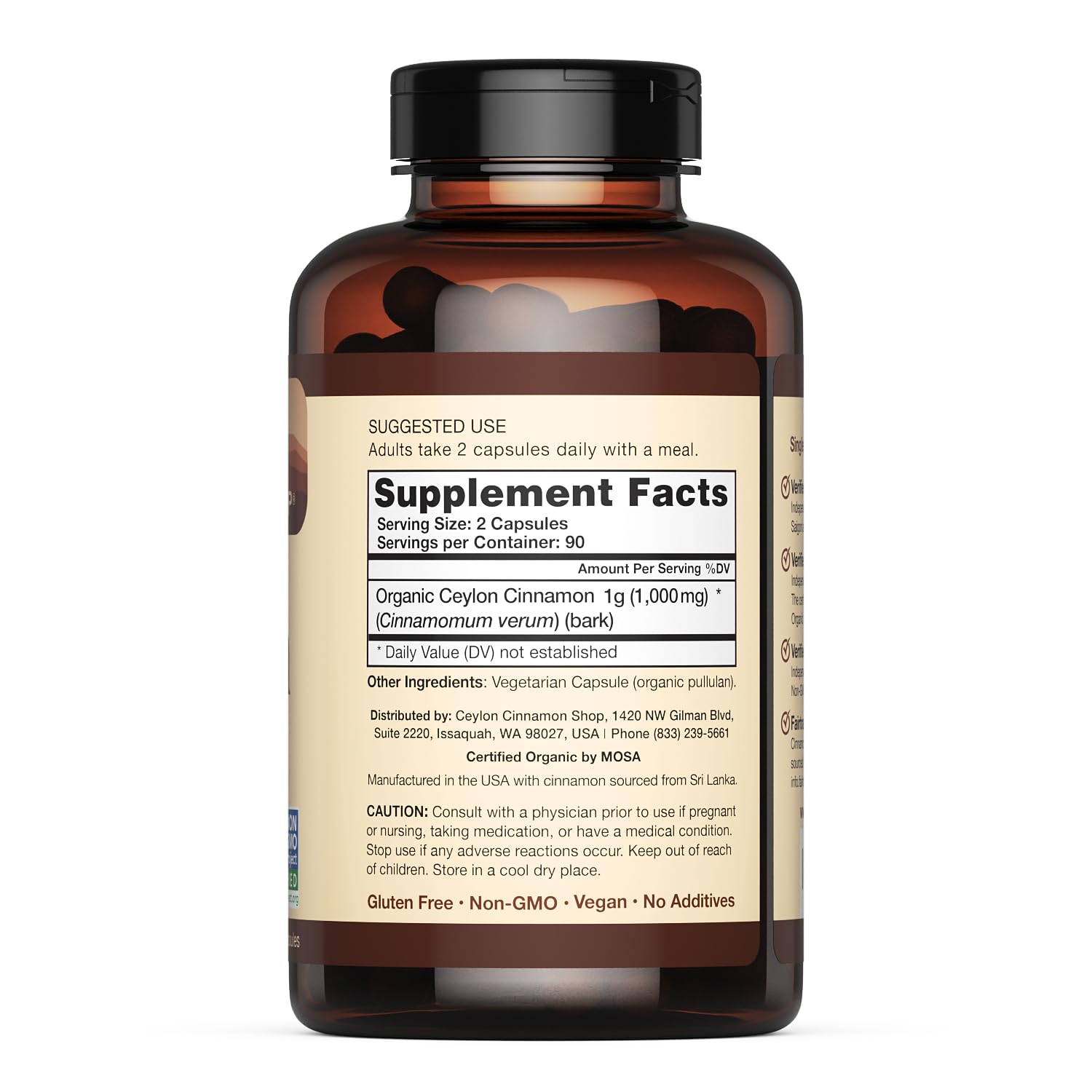 Ceylon Cinnamon Shop capsules pouring into a spoon for easy daily dosing.