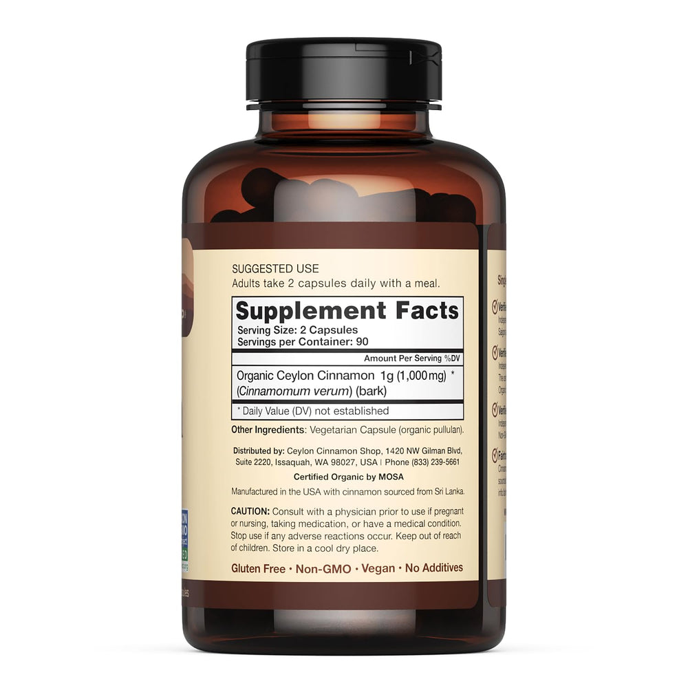 Ceylon Cinnamon Shop capsules pouring into a spoon for easy daily dosing.