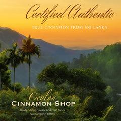 Ceylon Cinnamon Shop close-up of golden-brown ground cinnamon quality.