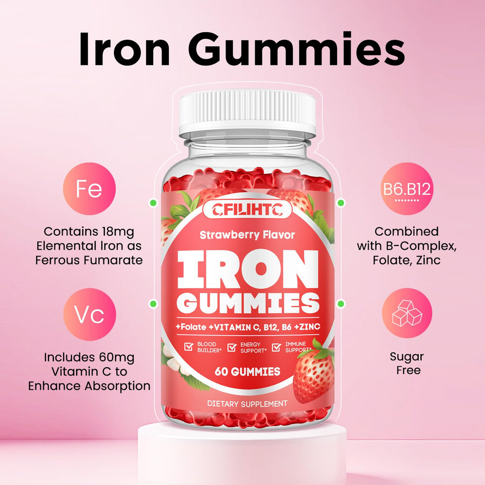 CFILIHTC Iron Gummies 60 count bottle for steady daily intake